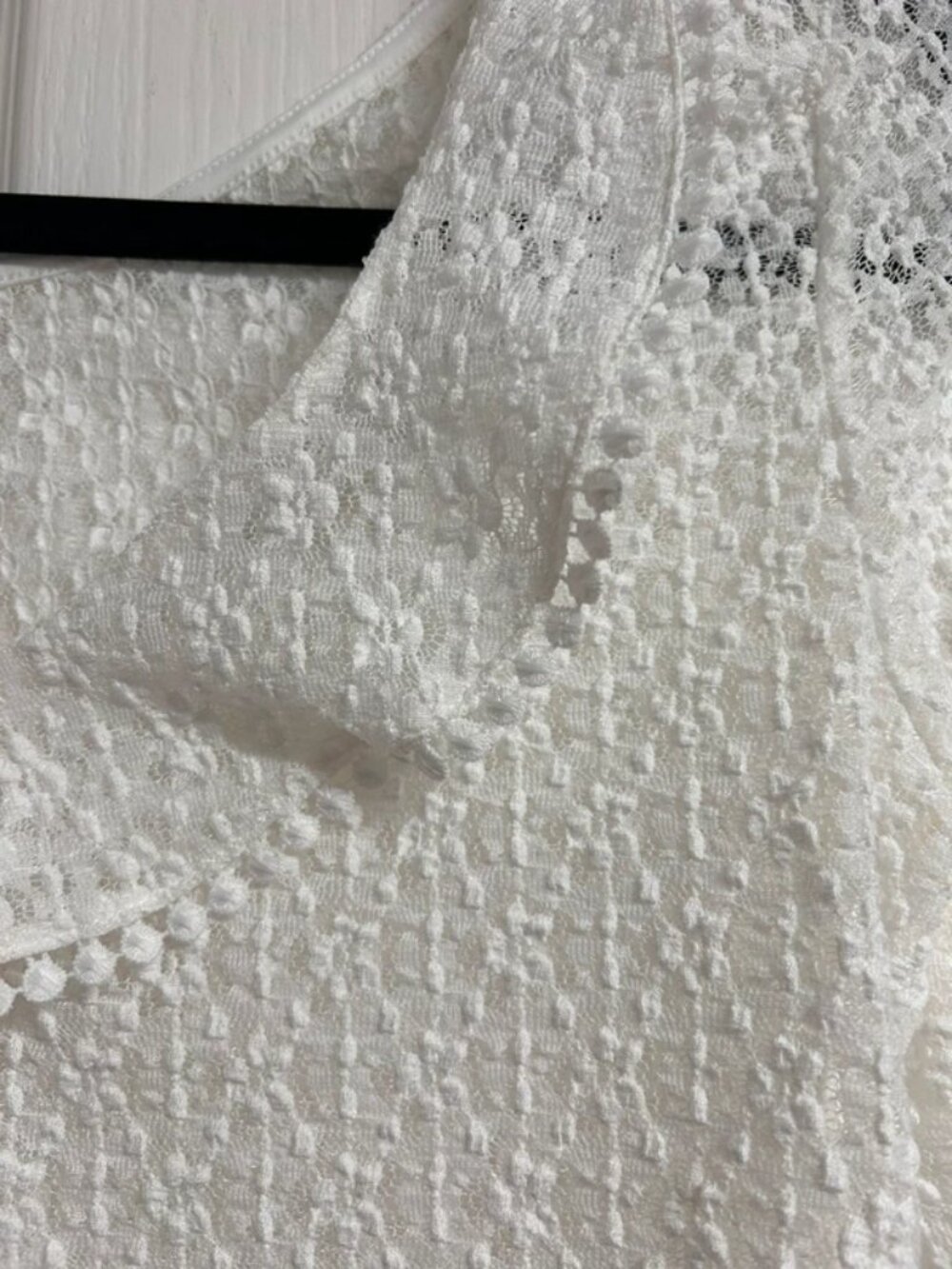 White Lace Ruffle V Neck Long Sleeve Crop Top Women - Picture 3 of 5